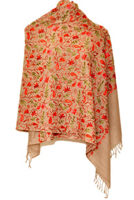 Semi pashmina stole with jari work from Kashmir - KatraBAZAAR