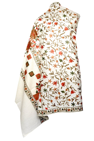 Creme Embroidered Shawl - KatraBAZAAR